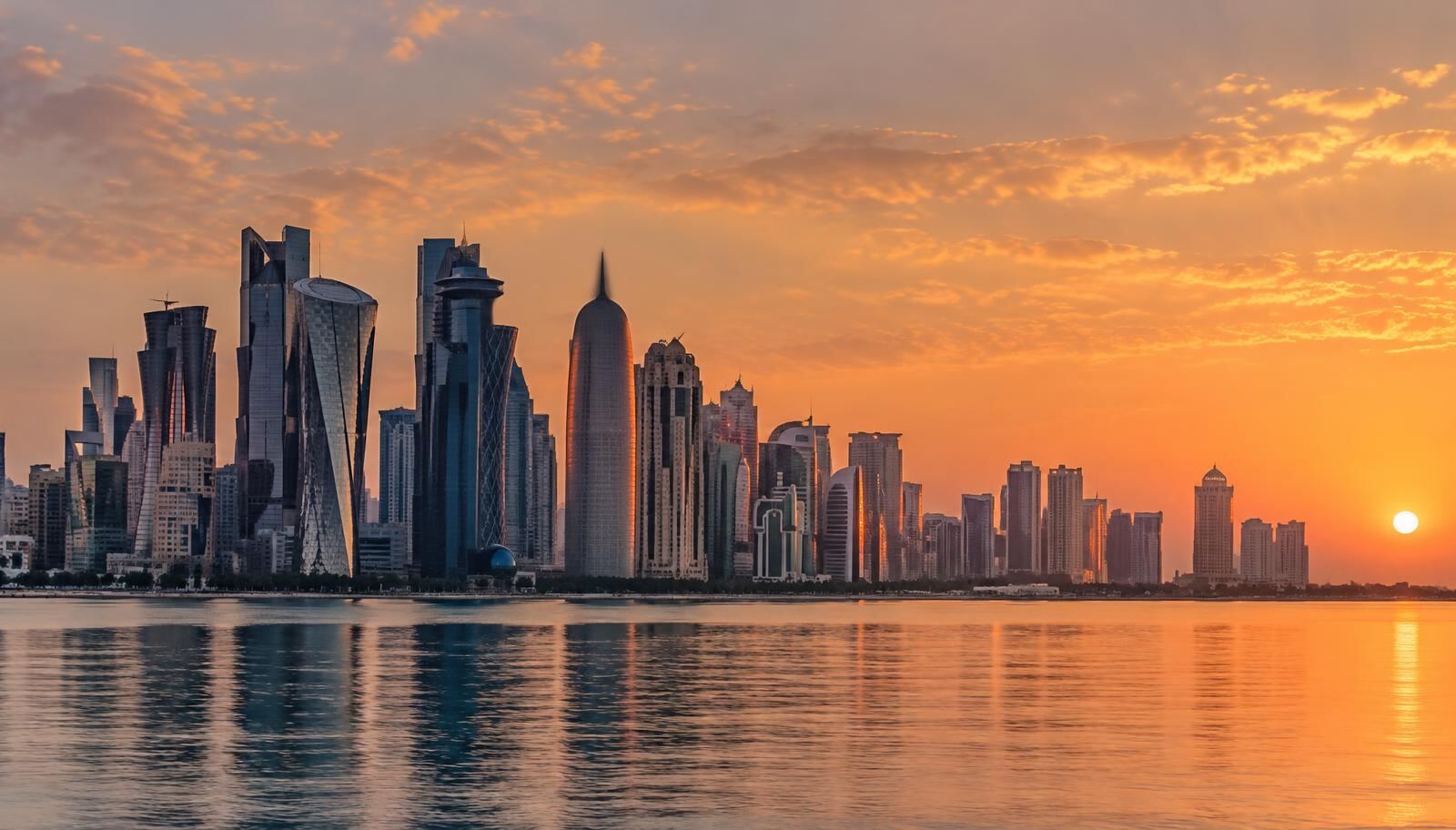 Doha West Bay skyline over the water